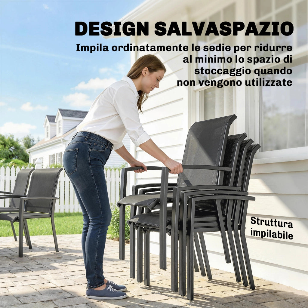 Set da giardino con tavolo allungabile e sedie impilabili ¨C zephmum ¨C grigio