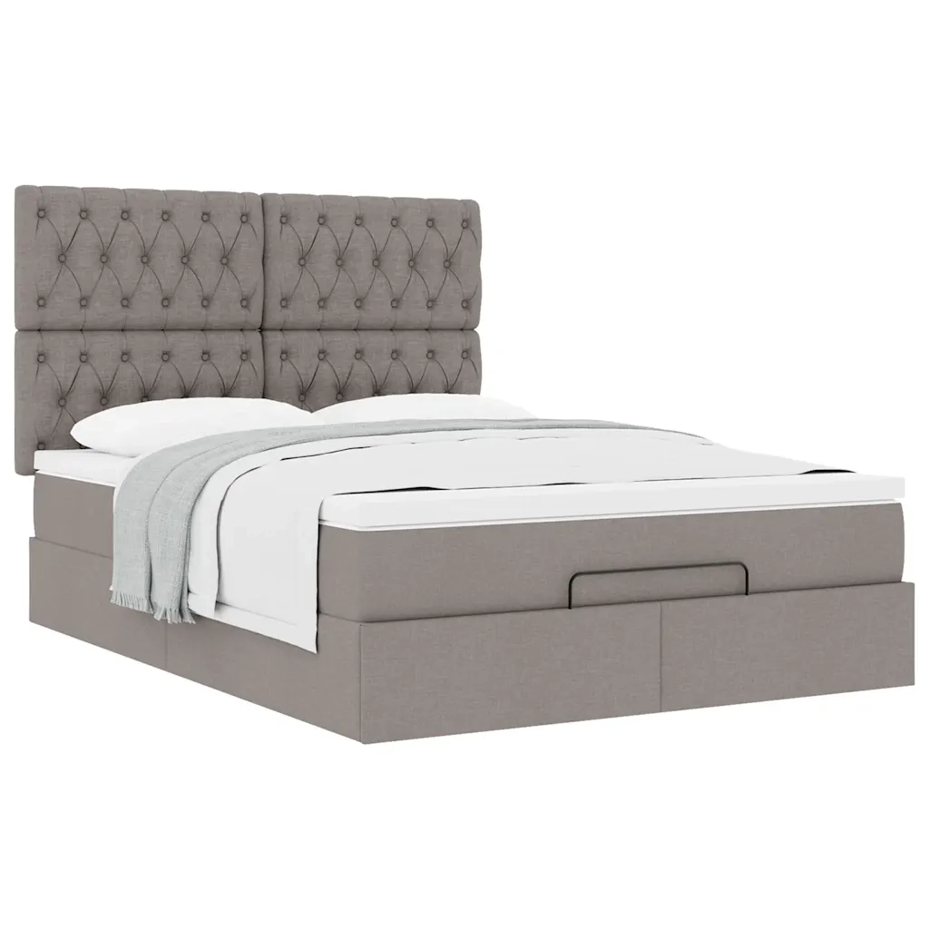 Struttura Letto Pouf con Materasso Tortora 140x200cm in Tessuto 3313248