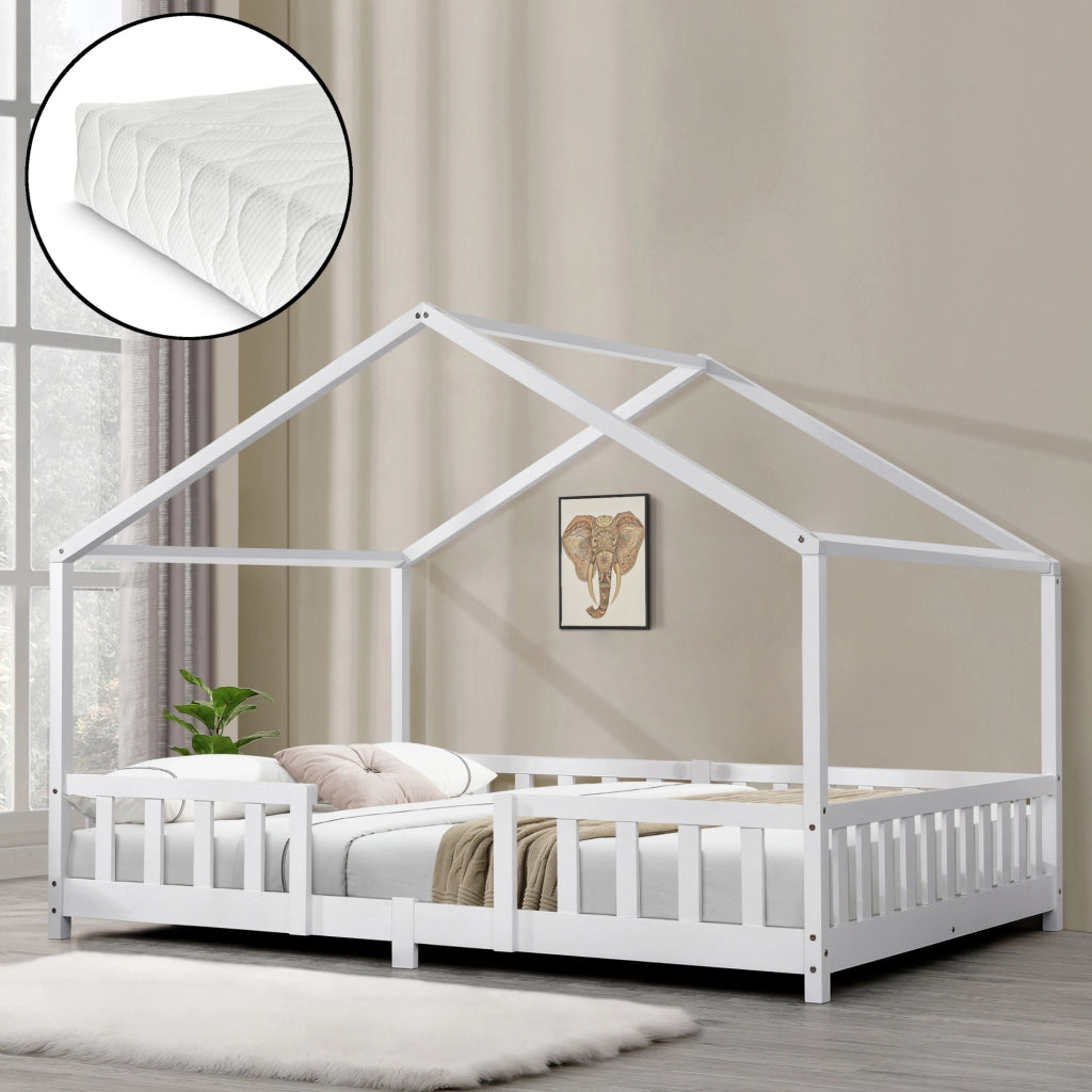 Letto per Cameretta Treviolo a Forma di Casetta con Materasso 120x200 cm Bianco [en.casa] [neu.haus]