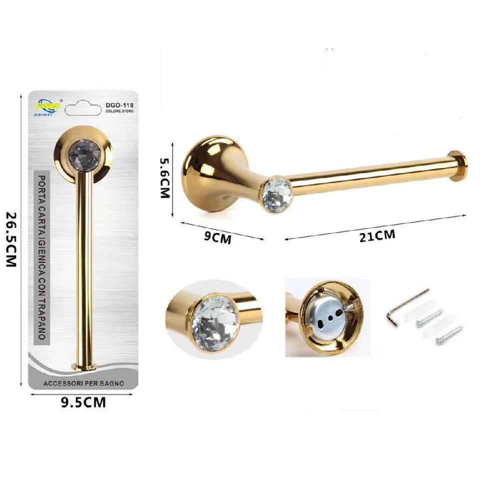 Trade Shop - Porta Rotolo Carta Igienica Wc Toilette Supporto Bagno Dorato Oro Asta Dgo-118 -