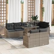 Set Divano da Giardino 9 Pezzi con Cuscini Grigi in Polirattan