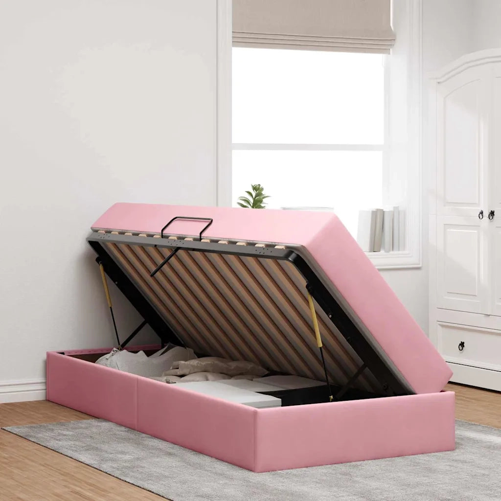 Letto con contenitore e materasso Rosa 100 x 200 cm Velluto
