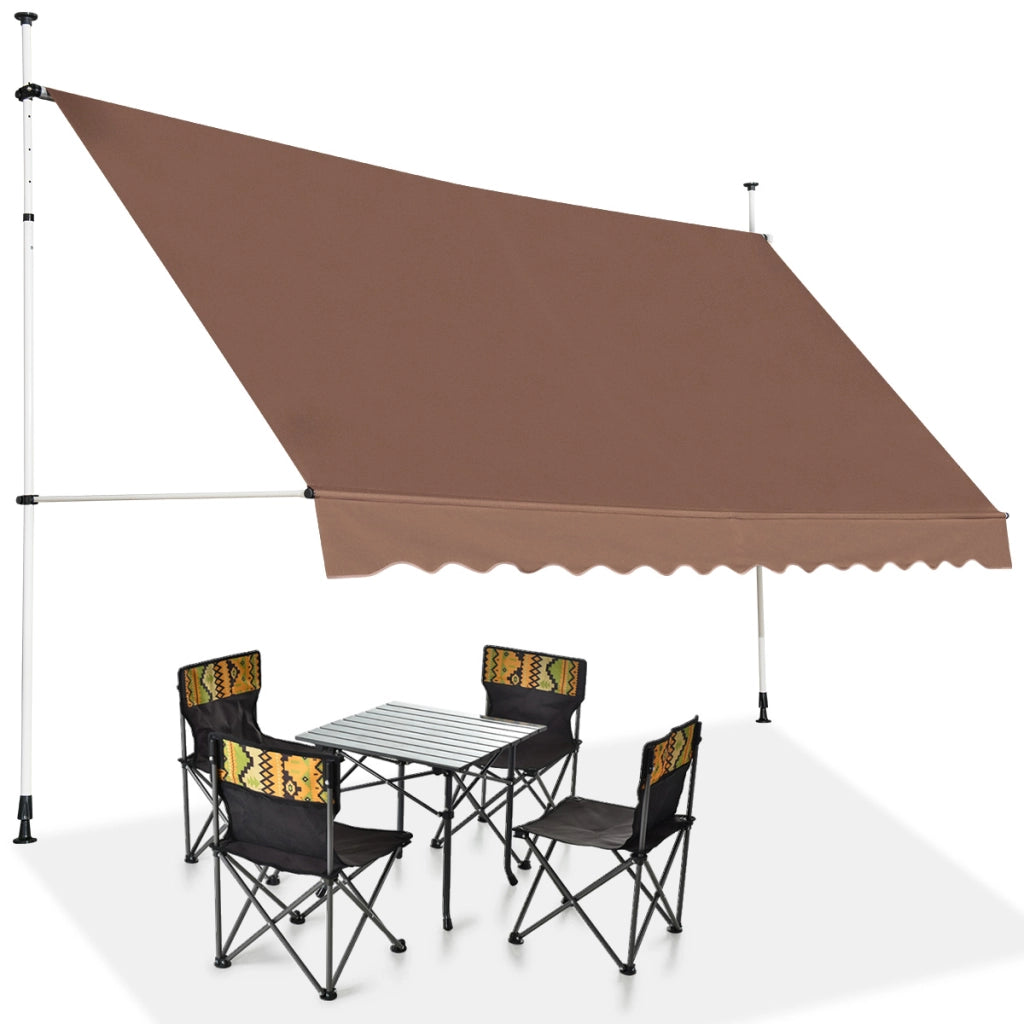 Tenda da sole telescopica e retrattile ai raggi UV impermeabile con manovella, Tenda parasole resistente 350x125cm Marrone