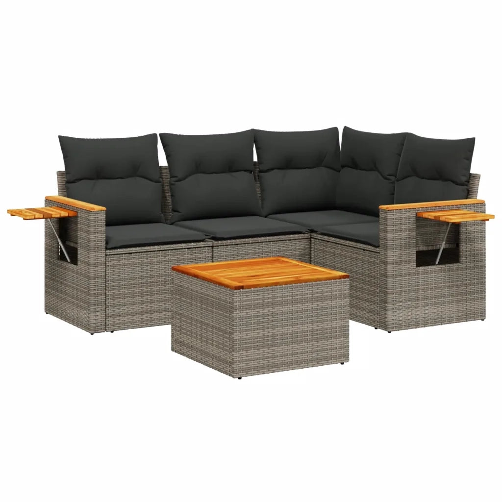 Set Divano da Giardino 5 pz con Cuscini Grigio in Polyrattan 3259183