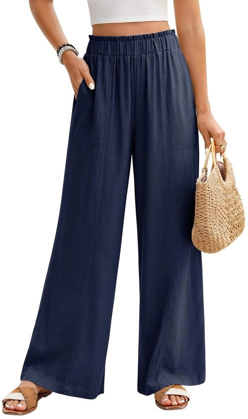 Pantaloni in Lino per Donna - Calze Estive - Maniche Ampie - Cintura Elastica - Modelli Liberi - Pantaloni Leggeri per Tempo Libero - Due Tasche