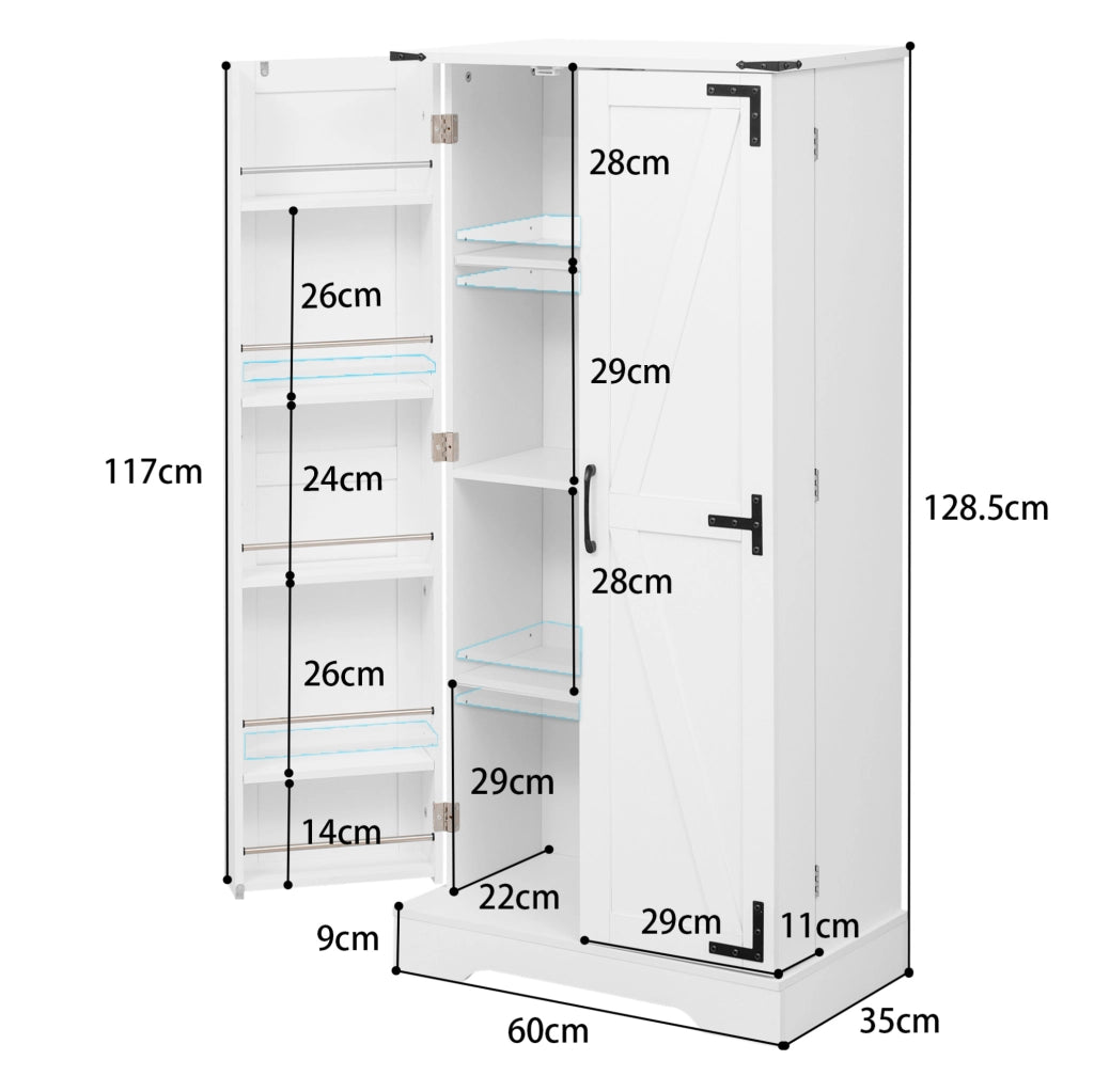 Credenza da cucina 60x35x128，5 cm bianca， stile country， LED