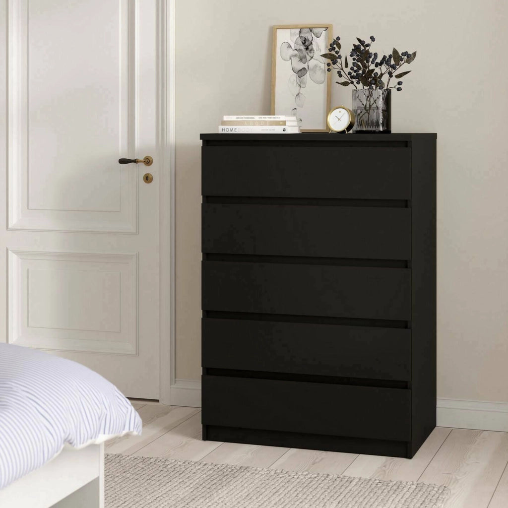 Cassettiera Ansel, Settimino multiuso, Comò camera da letto, Mobile con cassetti, 77x50 h111 cm, Nero