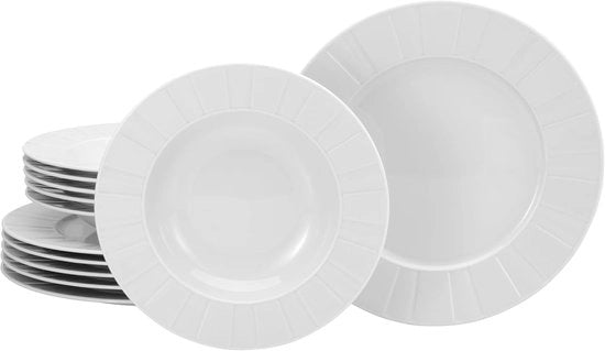 Set da tavola da 12 pezzi in porcellana - serie Barcelona - resistente a lavastoviglie e forno a microonde - Made in Europa