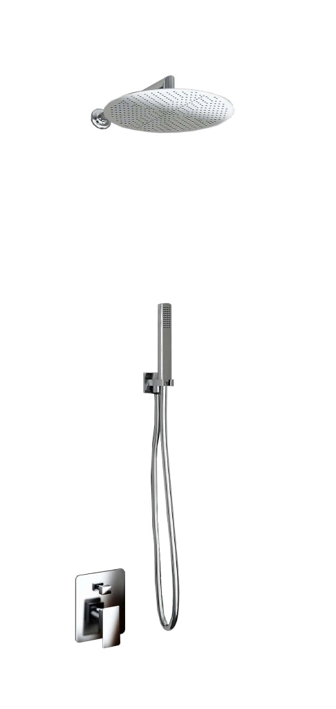 Kit Doccia 2 Vie Soffione Acciaio Inox  Slim 2 mm + Braccio Doccia + Presa Acqua + Flessibile + Doccino Soffione diam.25 cm con Braccio da Parete