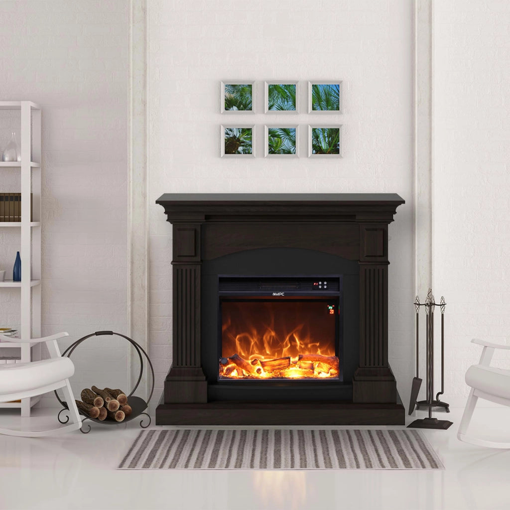 Caminetto Fuego Galia Wenghe a Parete Con Cornice Telecomando e Bruciatore 1500w Wenge