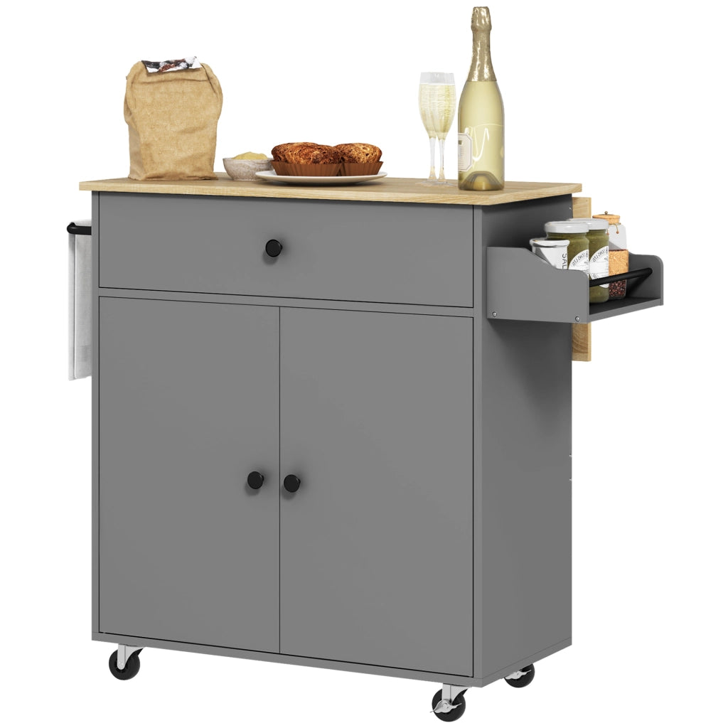 Tavolo da cucina con ruote e ripiani ¨C zephmum ¨C grigio