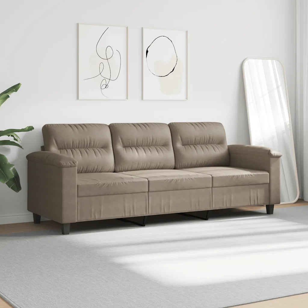 Divano a 3 Posti Tortora 180 cm in Tessuto Microfibra 359567