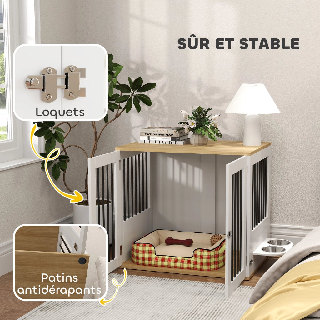 Tavolo per cani con gamelle amovibili ¨C zephmum ¨C bianco 80x55x71.5 cm