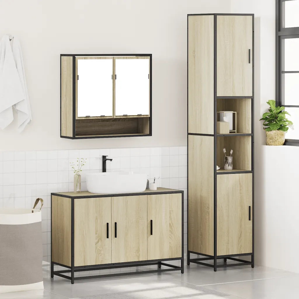 Set Mobili da Bagno 3 pz Rovere Sonoma in Legno Multistrato