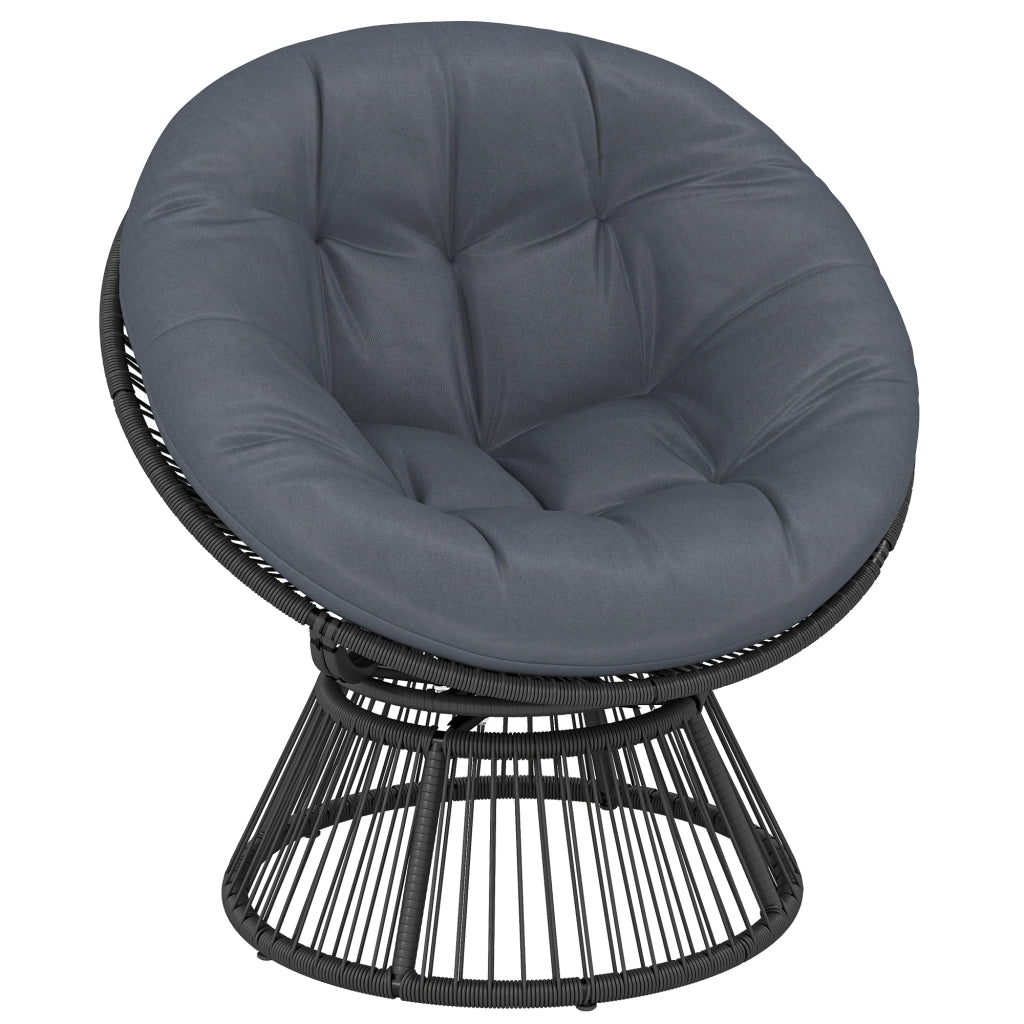 Poltrona a dondolo girevole in vimini con cuscino ¨C zephmum ¨C Grigio, struttura in acciaio