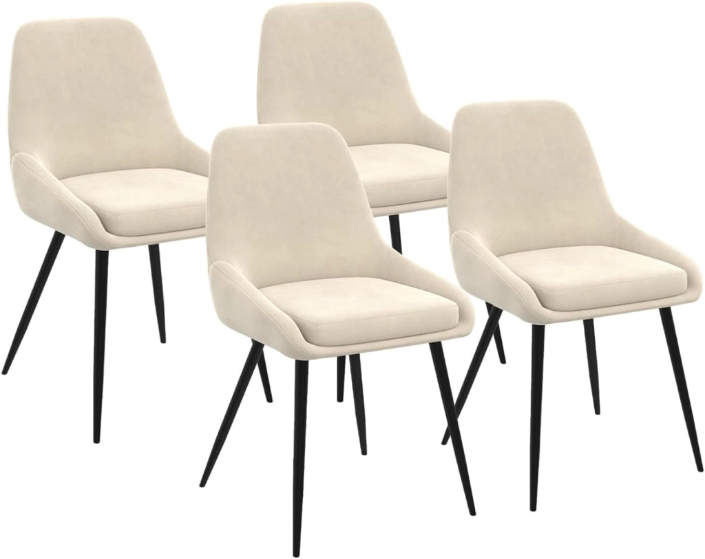 Lote de 4 sillas THALYA de terciopelo beige con medio reposabrazos