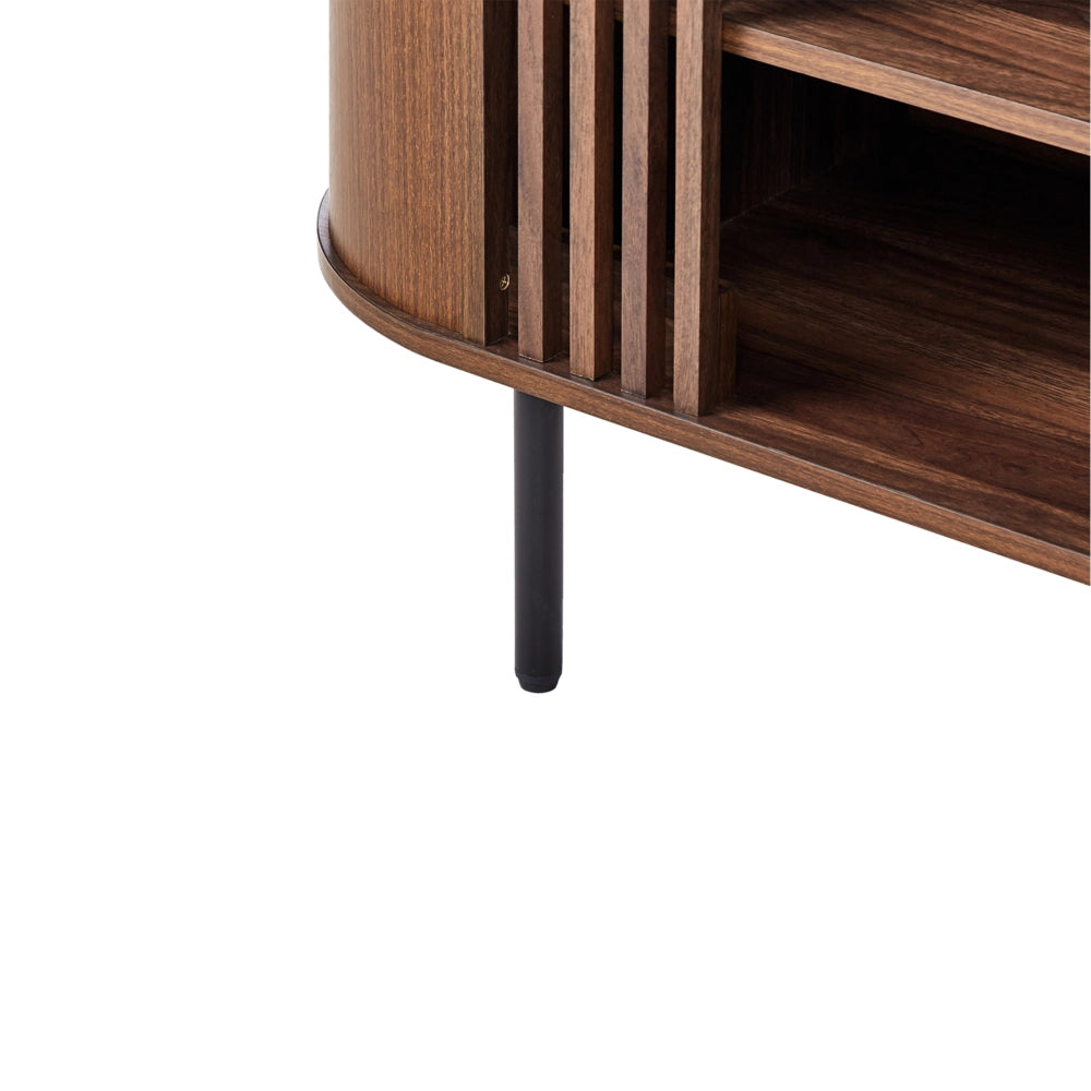 Credenza in truciolato marrone scuro con gambe in metallo stile retrò