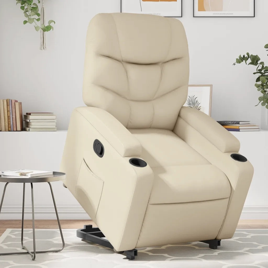 Poltrona | Sedia Relax Alzapersona Reclinabile Crema in Similpelle