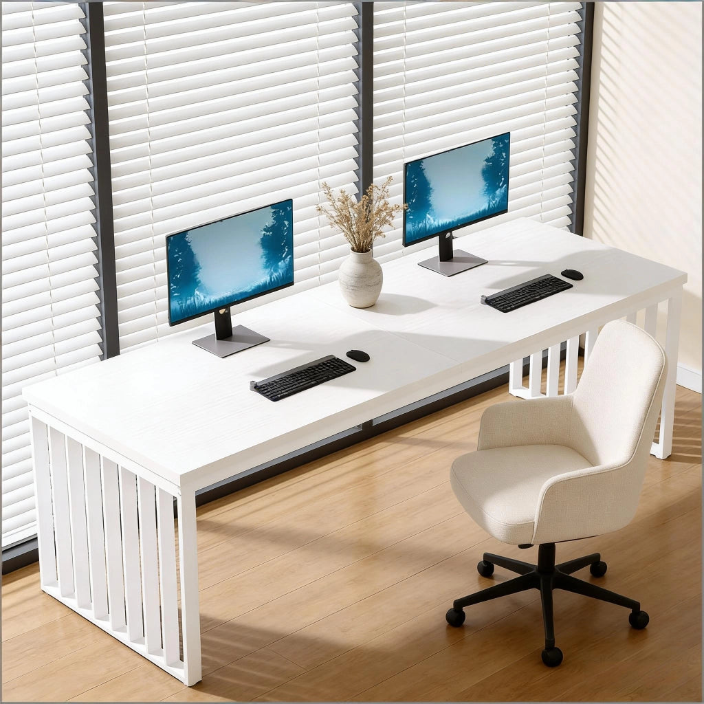 Scrivania doppia da ufficio 180 x 60 cm, piano in MDF, struttura in metallo, bianco
