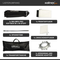 Softbox 60x90cm, girevole a 360°, incluso diffusore frontale e intermedio, borsa per il trasporto, adattatore Bowens, ideale per la fotografia di prodotti e persone