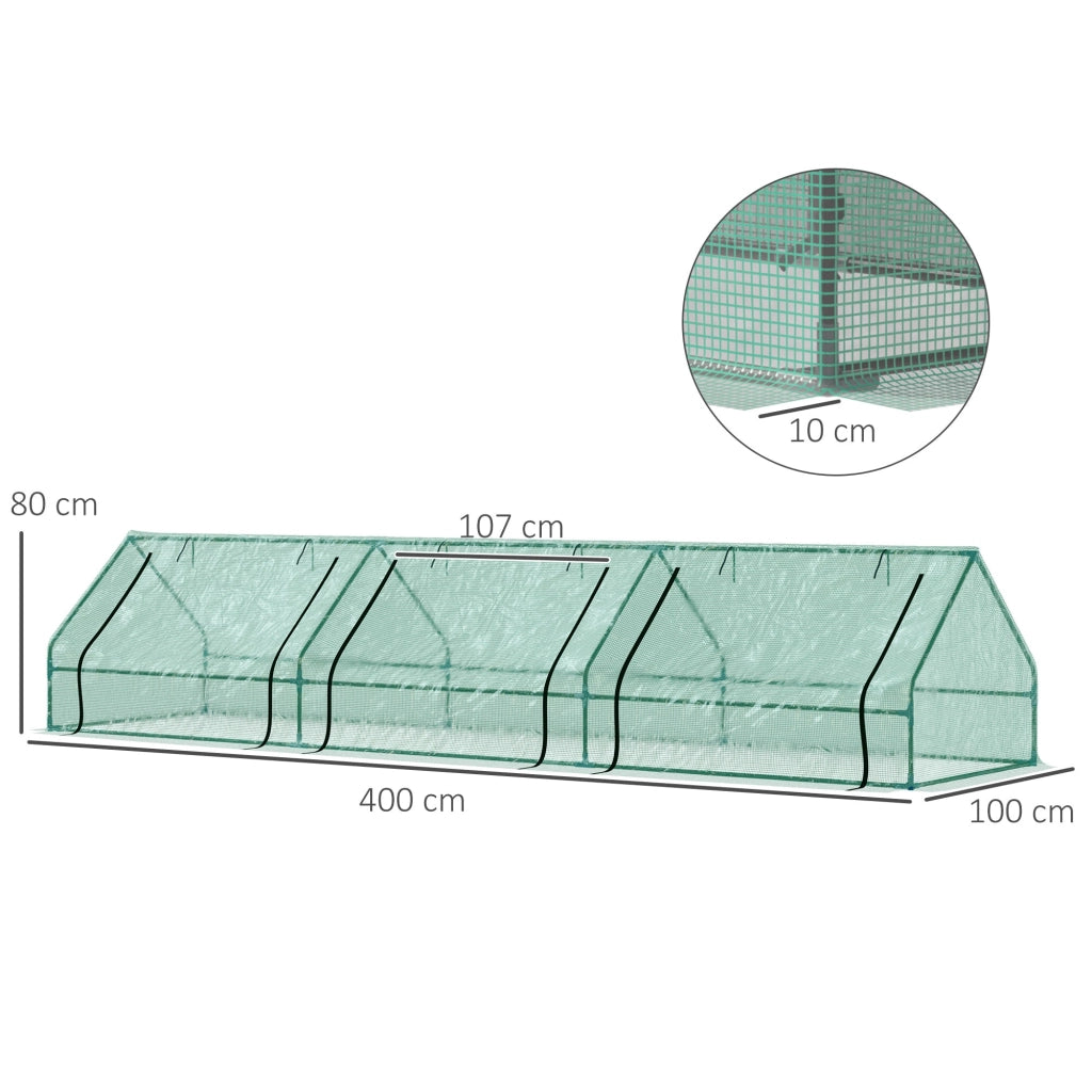 Mini Serra per Piante Impermeabile con 3 Ingressi Avvolgibili 400x100x80 cm Verde