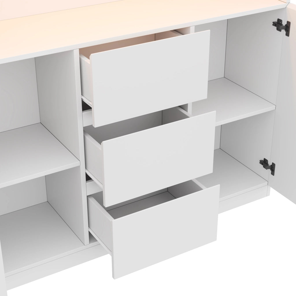 Vetrina con 3 cassetti; 2 ante; LED - per soggiorno - 120×40×200 cm - bianco