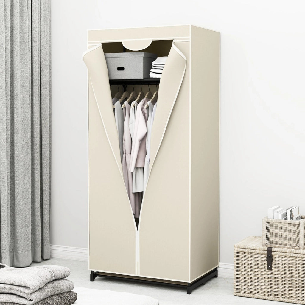 Armadio appendiabiti in tessuto pieghevole con tubo in metallo 74x50x172cm Beige-Armadi Appendiabiti