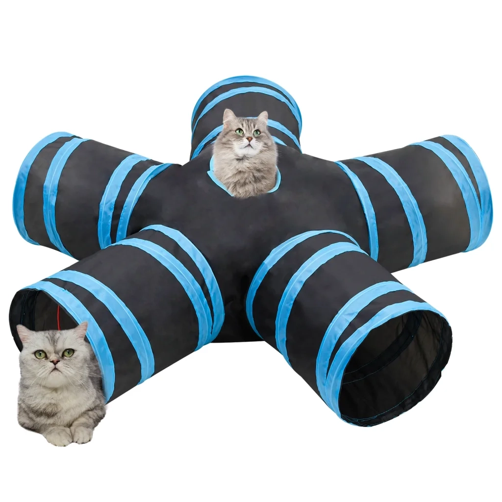 Tunnel per Gatti a 5 Vie Nero e Blu 25 cm in Poliestere 172184