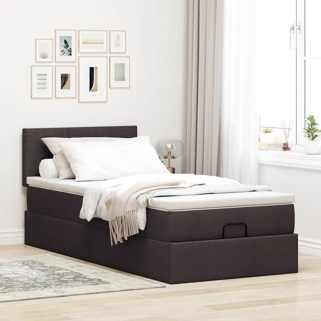 Pouf Letto con Materasso Marrone Scuro 100x200 cm in Tessuto 3312204