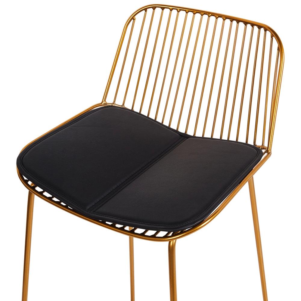Set di 2 sedie da bar in metallo oro con schienale in filo di ferro e cuscini in ecopelle stile elegante glamour