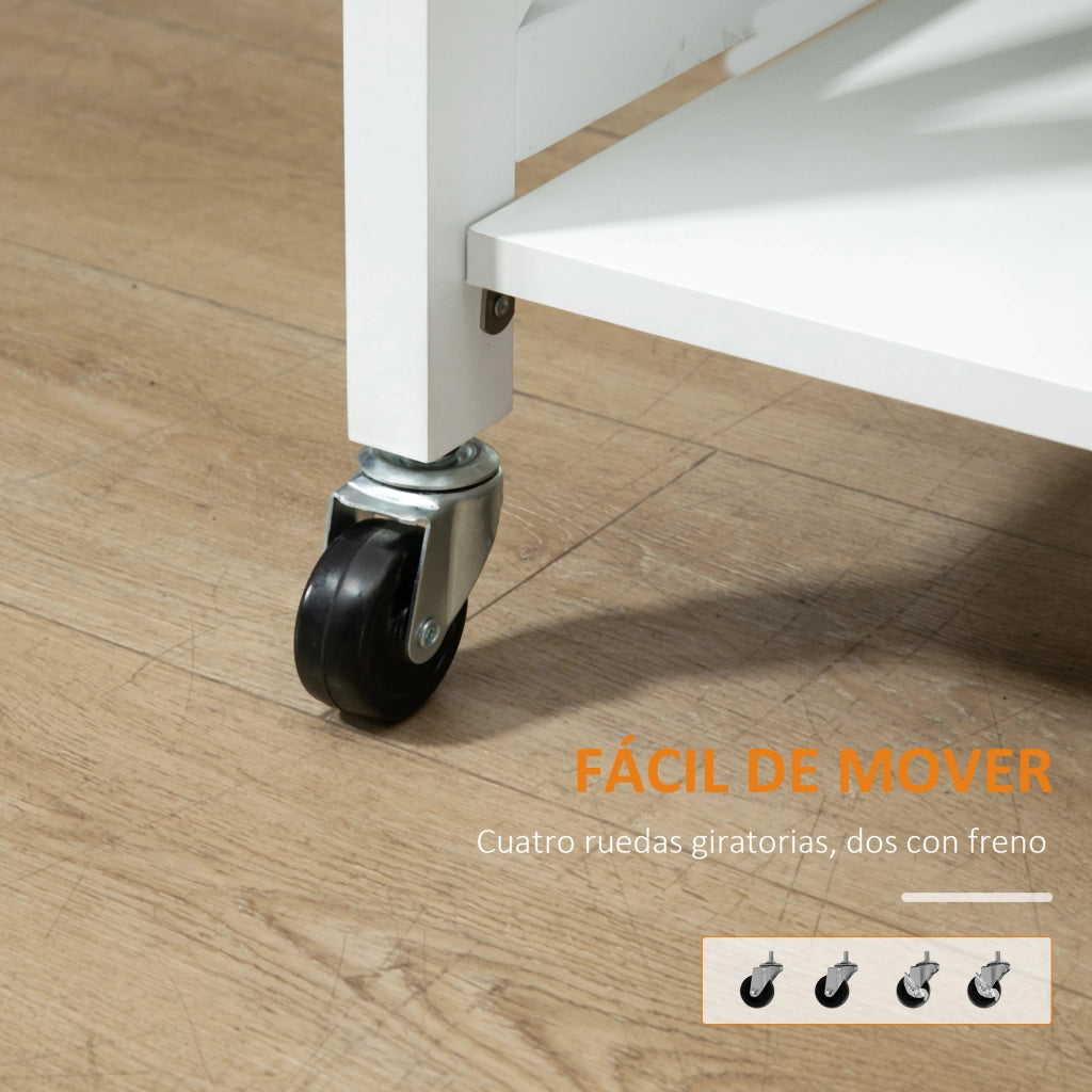 Carro da cucina pleghevole con 2 ripiani e ruote ¨C zephmum ¨C 60x40x84 cm bianco