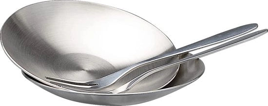 Set di 2 piccole tavole, piatti in acciaio inox con forchetta per frutta, piatti per dessert snack, argento, diametro 9,8 cm