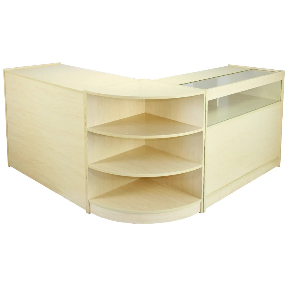 Set Zenith con 3 Banconi da Negozio e Reception con Finitura in Acero Laminato