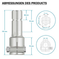 Boccola albero cardanico 175 mm Attacco albero scanalato 1 3/8" 6D Albero uscita 1 3/4" 6D Trattore