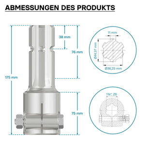 Boccola albero cardanico 175 mm Attacco albero scanalato 1 3/8" 6D Albero uscita 1 3/4" 6D Trattore