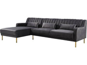 Divano ad angolo in velluto "Oliver" - 187 x 161 x 81 cm - 5 posti a sedere - Grigio - Angolo sinistro