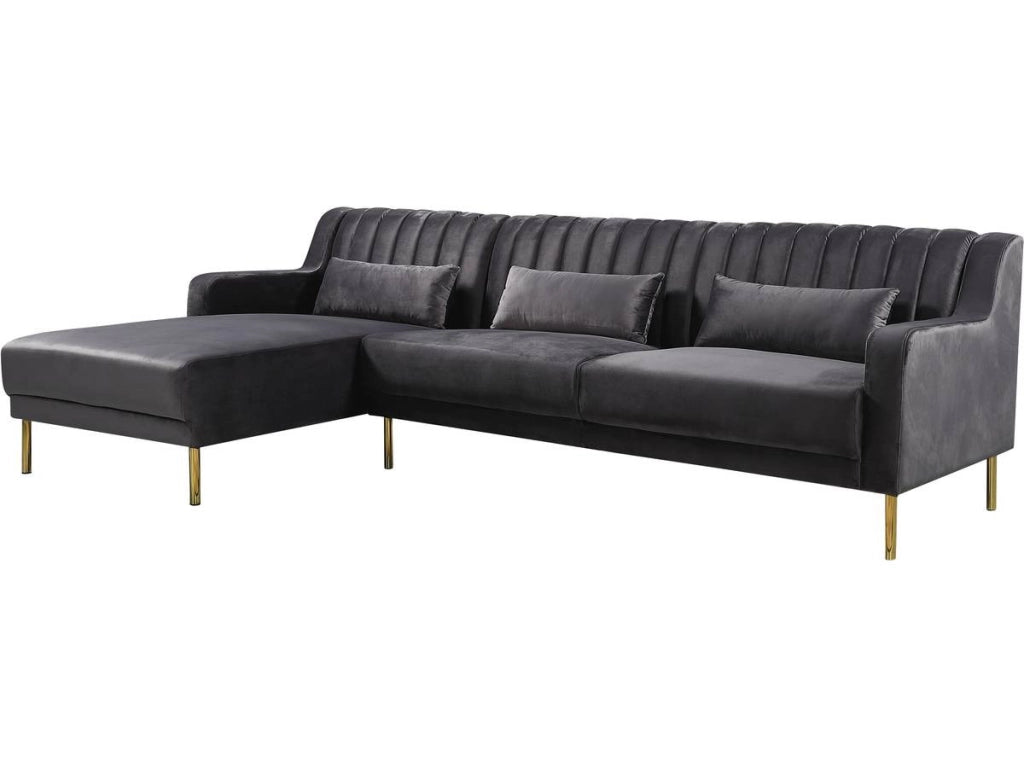 Divano ad angolo in velluto "Oliver" - 187 x 161 x 81 cm - 5 posti a sedere - Grigio - Angolo sinistro
