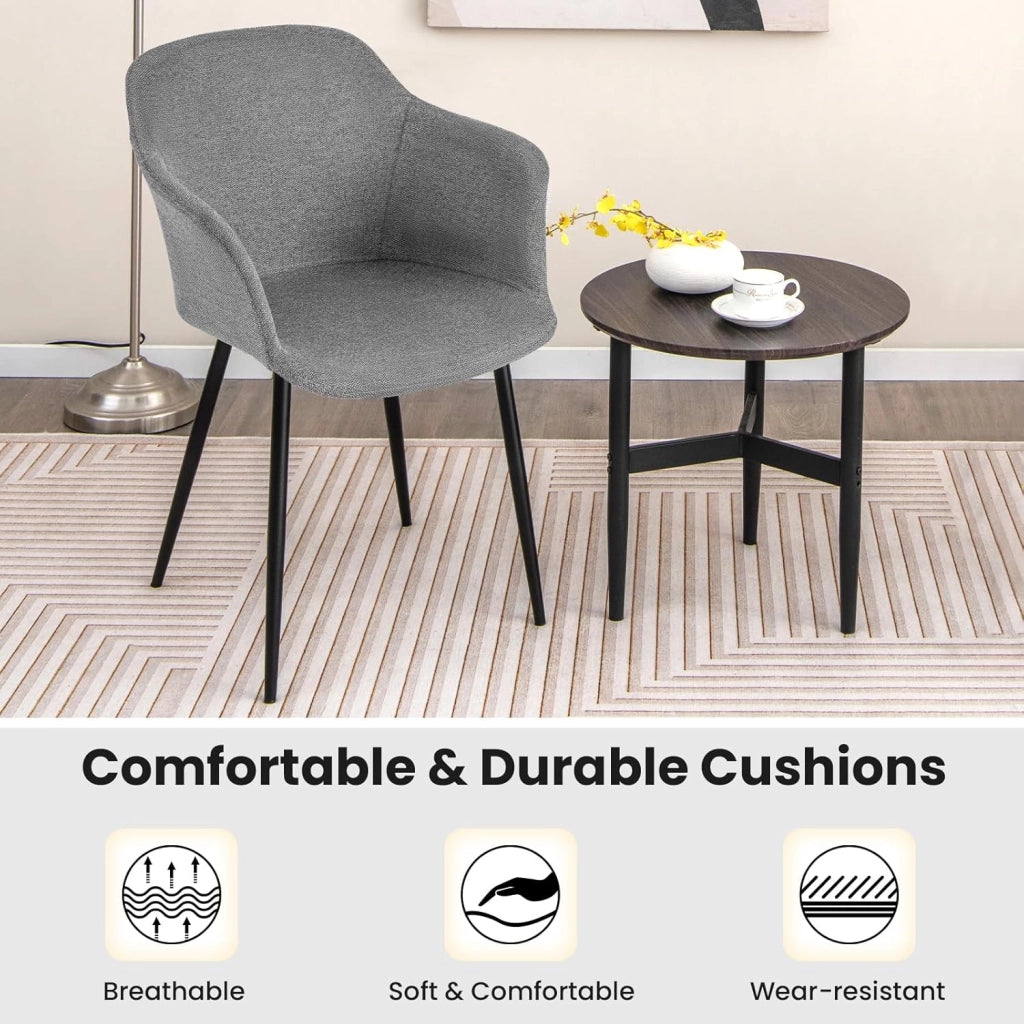 Set di 2 sedie per il tempo libero, set di sedie da pranzo rivestite con gambe in metallo, schienale ergonomico imbottito per sala da pranzo, cucina, patio (grigio)
