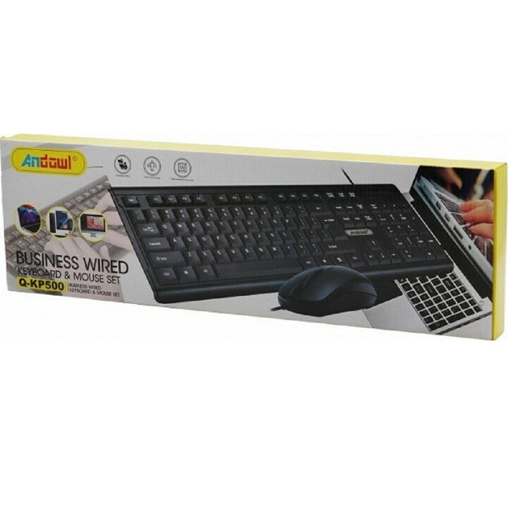 Trade Shop - Set Tastiera Mouse Cablati Cavo Usb Q-kp500 Lingua Inglese Usa Per Ufficio Casa -