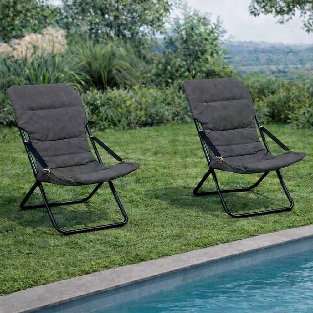 Poltrone lettino da veranda sdraio giardino Floris con cuscino grigio scuro x2