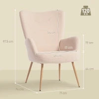Poltrona Moderna in Tessuto Sherpa Imbottita con Schienale Alto e Braccioli, Beige