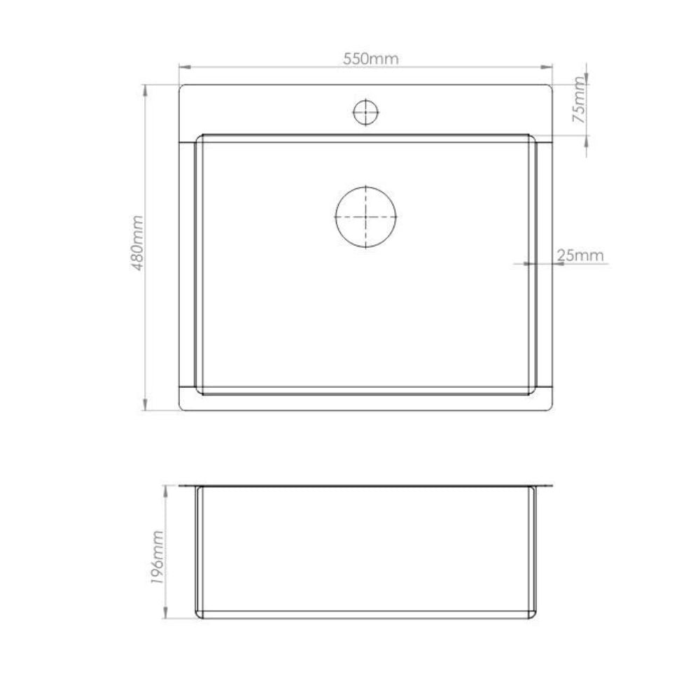 Lavello incasso SA3070 una vasca 55x48 cm. inox