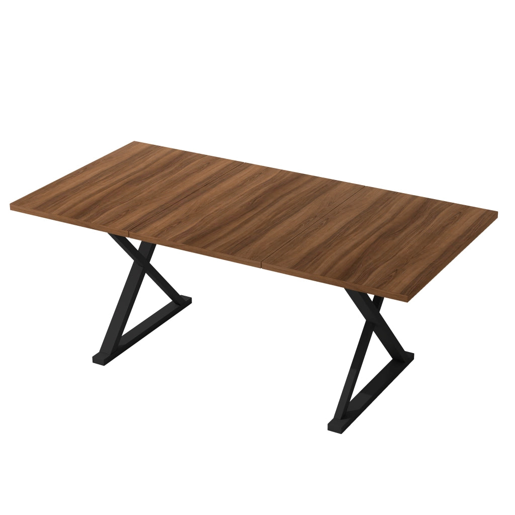 Tavolo da pranzo moderno 180×90 cm in MDF, colore noce, con gambe in metallo nere, per 6-8 persone