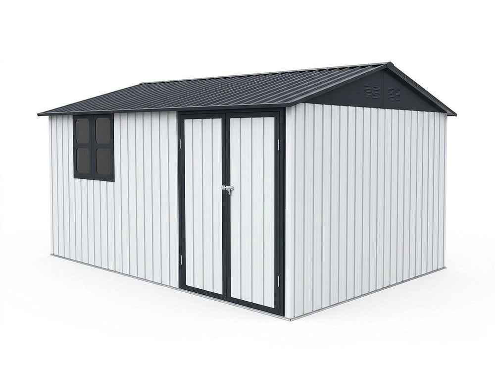 Casetta da Giardino in Metallo con Finestra e Tavolo ¨C MINIMAL ¨C Bianco/Nero 362x285.5 cm