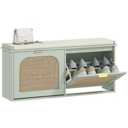Scarpiera con panca imbottita ¨C Xylo ¨C Legno e rattan verde 104x26x47,5 cm