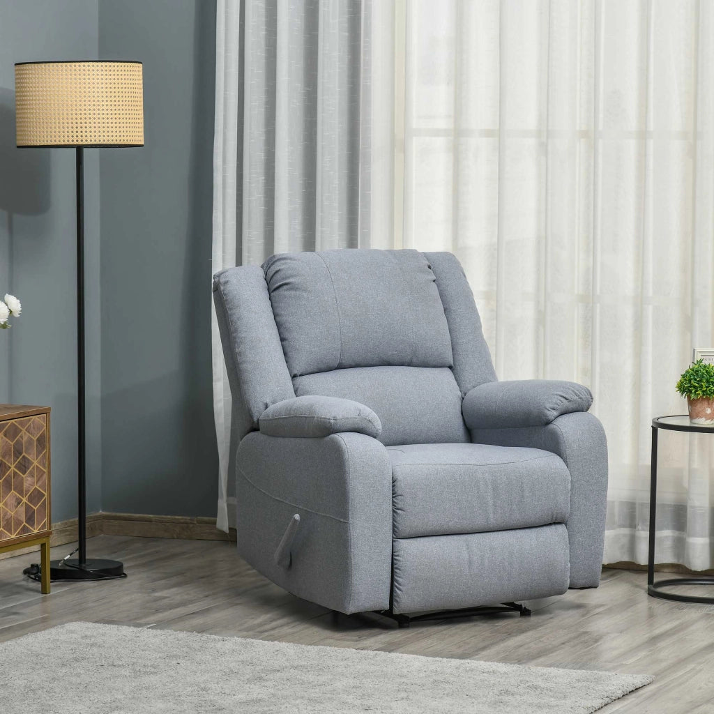 Poltrona relax reclinabile con poggiapiedi e tasca laterale, grigio chiaro, in poliestere, struttura in acciaio, 87 x 96 x 98 cm