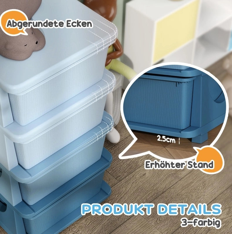 Cassettiera portaoggetti bambini blu con 4 cassetti