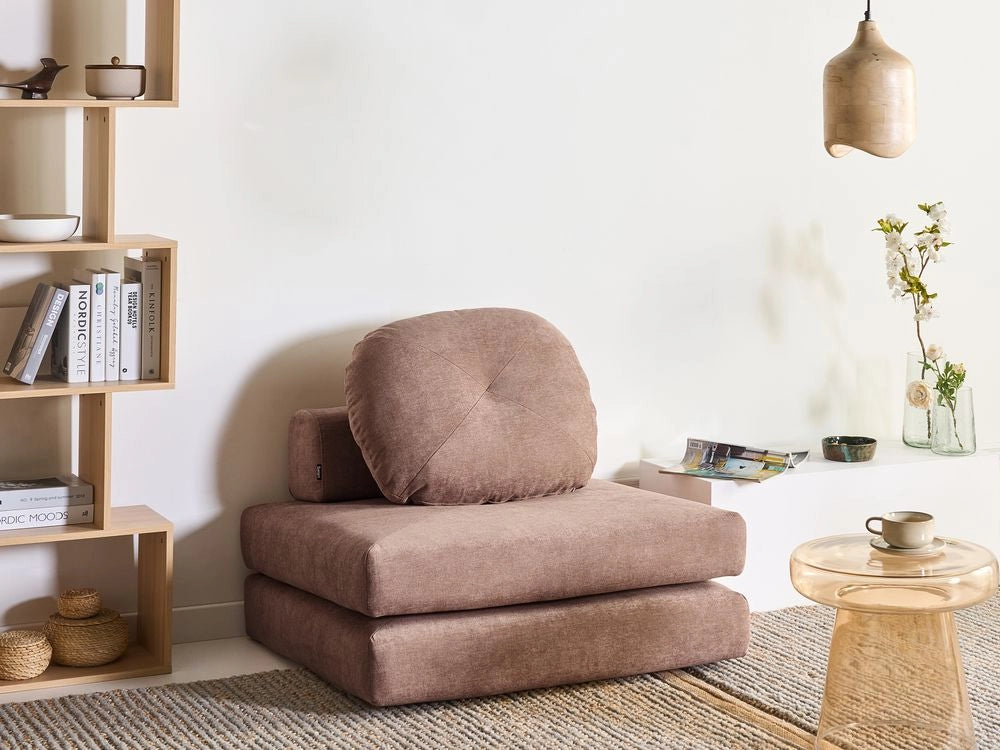 Divano Pouf Letto Marrone Tessuto Rivestimento  di ciniglia Singolo Letto Sedia Pieghevole con Cuscino Design Moderno