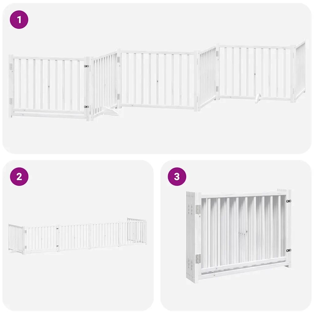 vidaXL Cancello Cani Porta Pieghevole Bianco 6 Pannelli 480 cm Pioppo