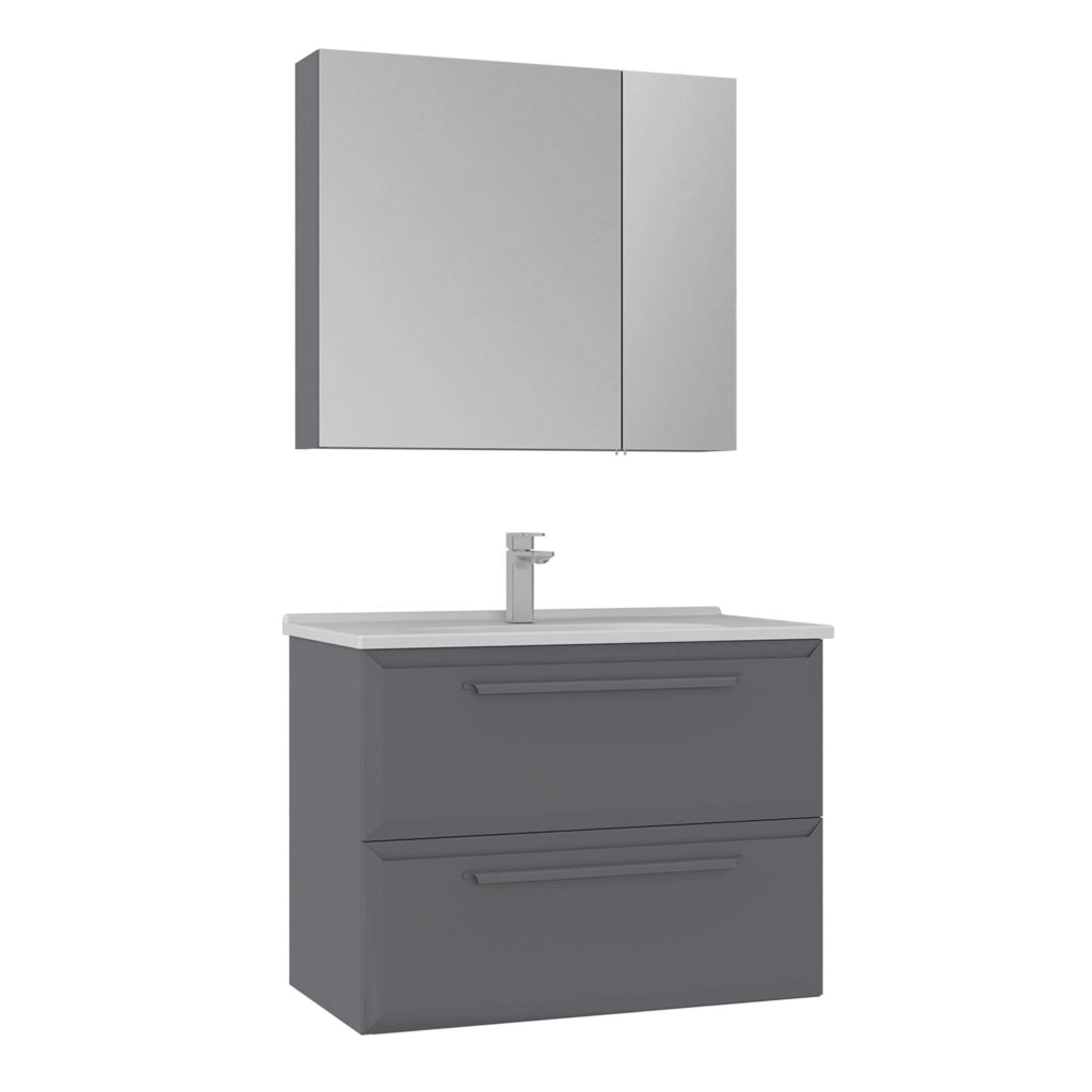 Set mobile lavabo con specchio (2 pezzi) "Nuvola 80 v2" - 80 x 50 x 62 cm - Grigio